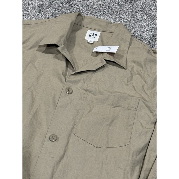 GAP Men's Khaki Utility Button Down Shirt Long Sleeve Front Pockets NWT Large - Picture 3 of 6